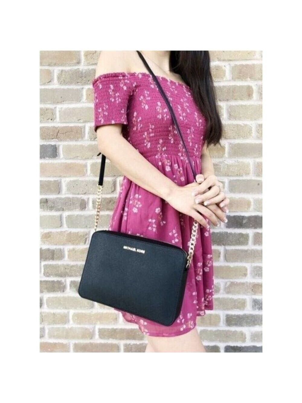 Michael Kors Jet Set Large Black Saffiano Leather Crossbody Bag